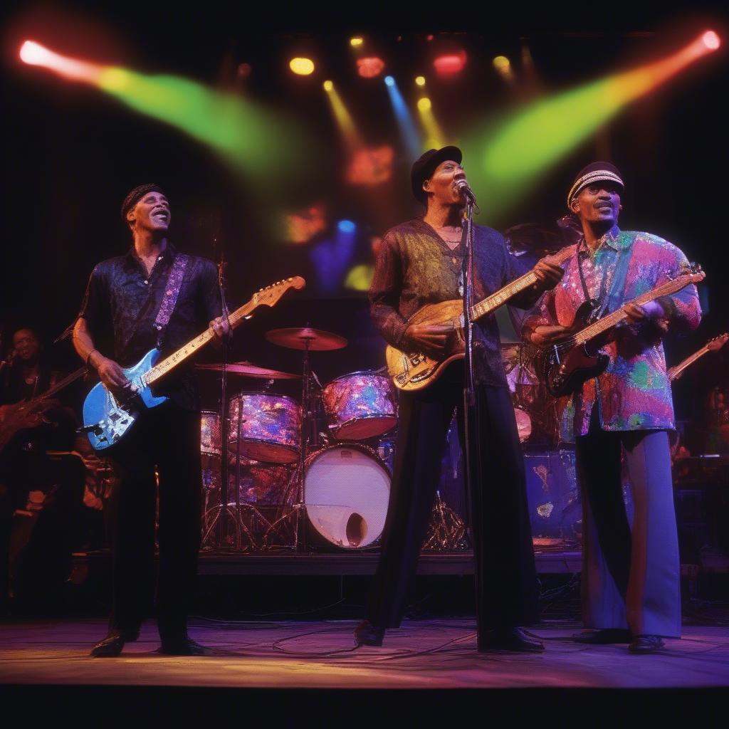 The Neville Brothers performing live, highlighting the energy and connection they shared on stage