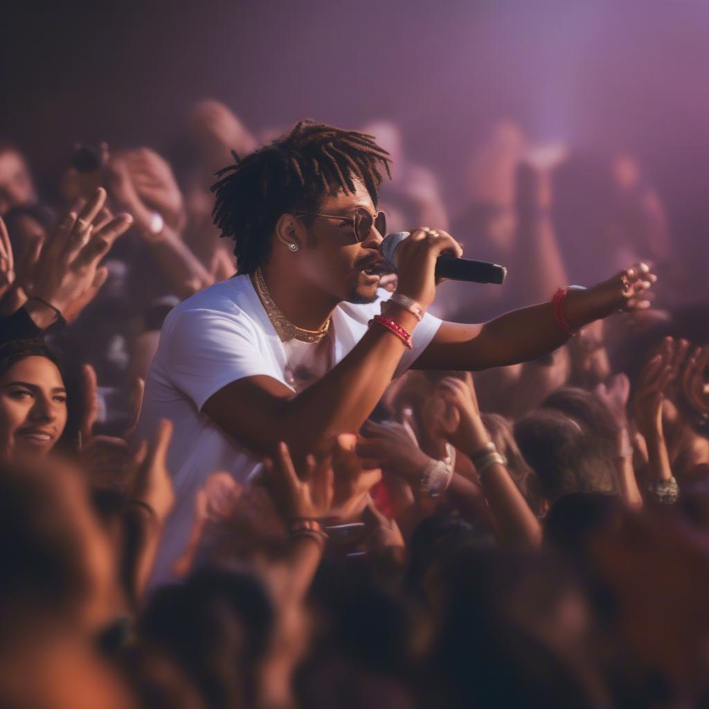 Peso Pluma Engaging with Fans at a Concert