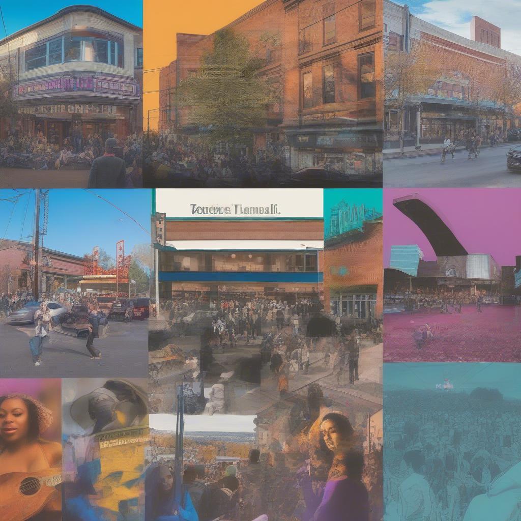 Portland Music Scene - A dynamic collage showcasing live music performances, local bands, and music venues in Portland.