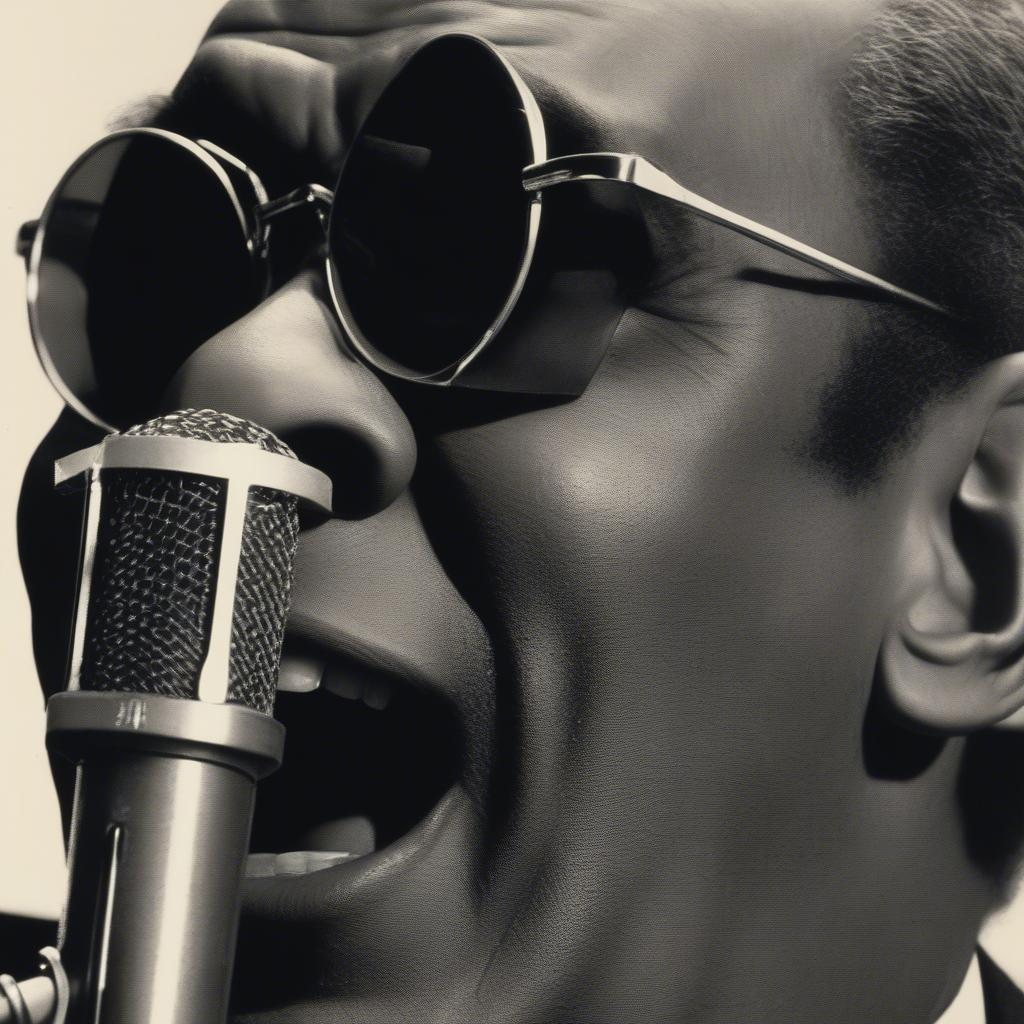 Ray Charles singing "Georgia on My Mind," with a look of deep emotion on his face, seemingly lost in the music.