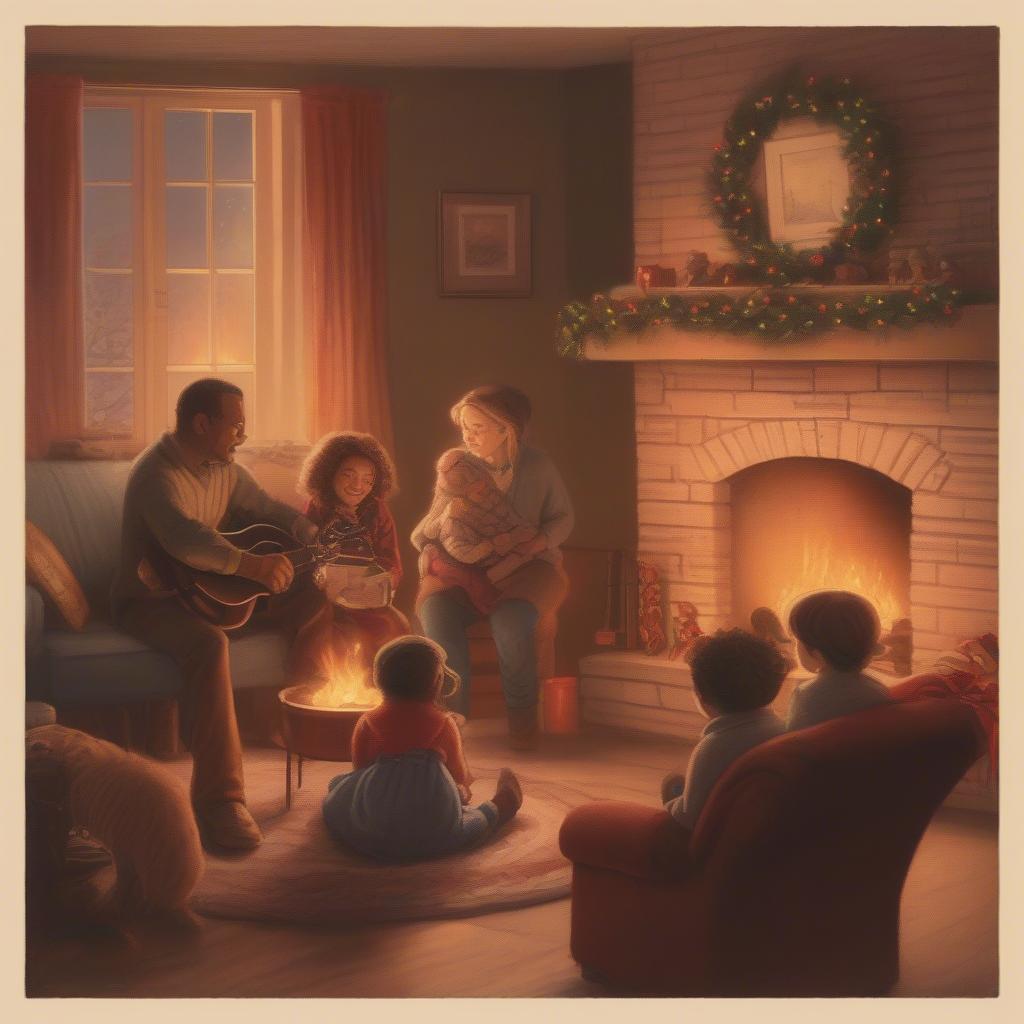 Family Gathering Listening to R&B Christmas Music