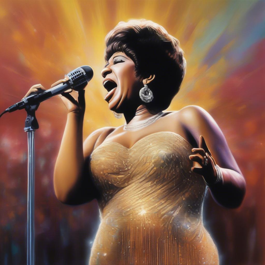 Aretha Franklin performing "Respect" on stage, demonstrating her powerful vocal delivery and stage presence.