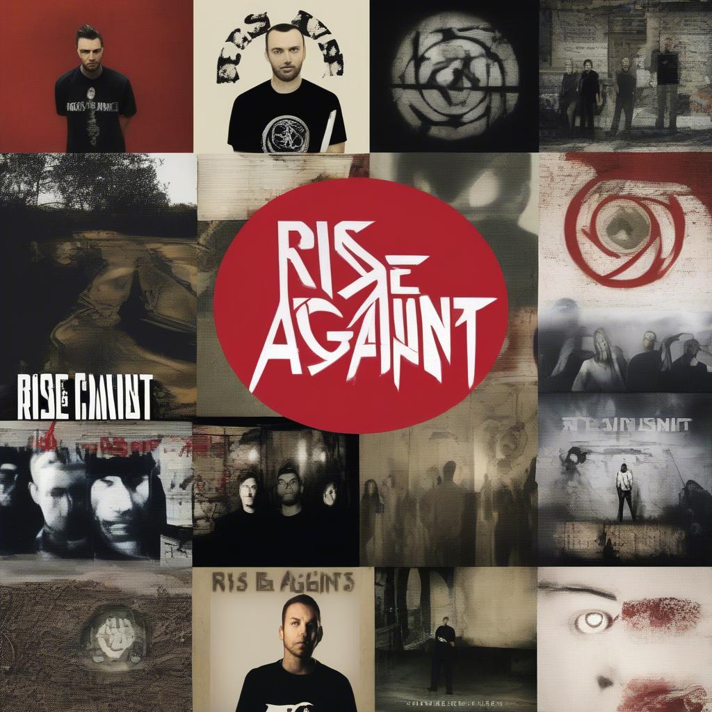 A collage of Rise Against album covers