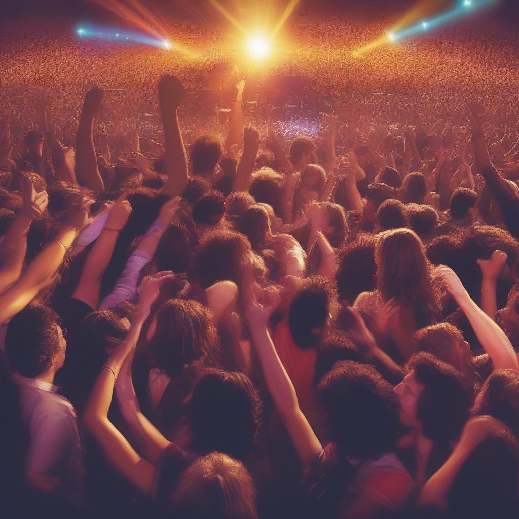 Rock Fans at a Concert - A lively scene capturing the energy of a rock concert.