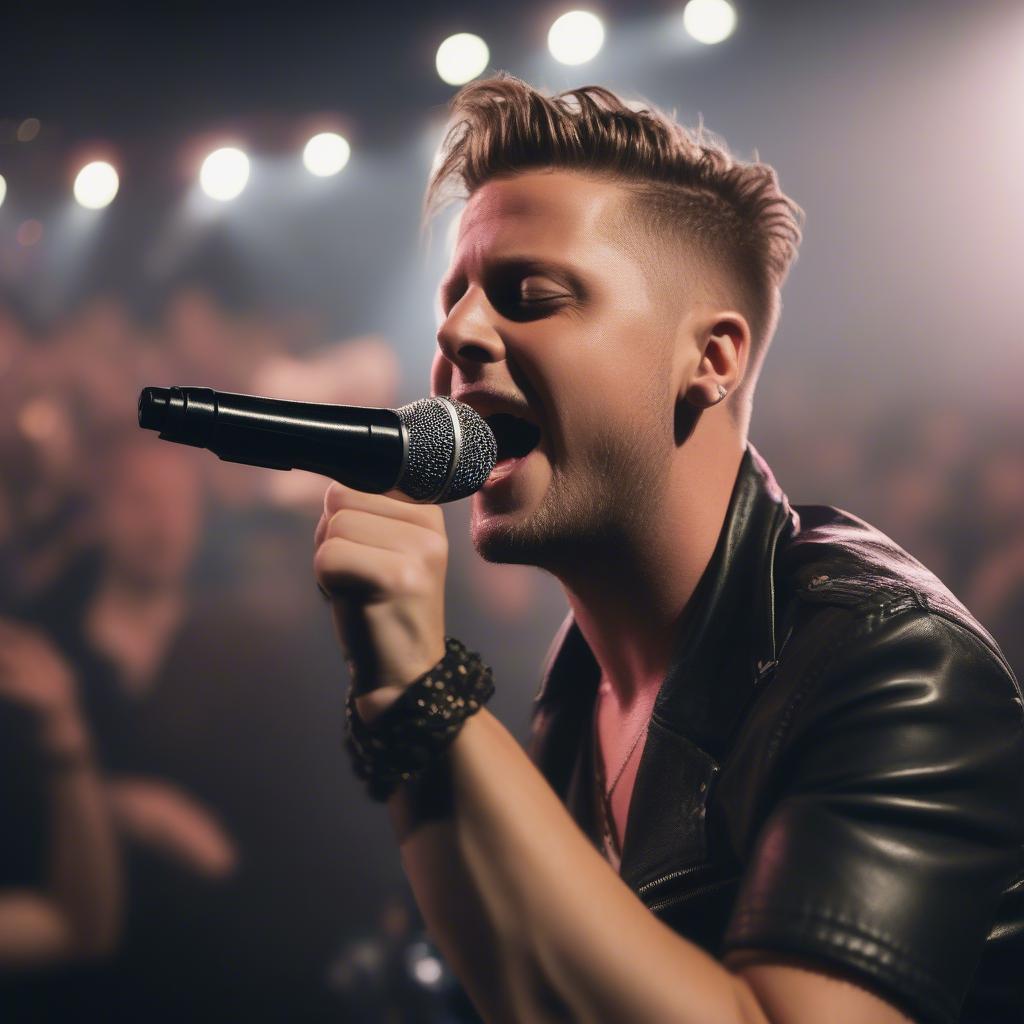 Ryan Tedder singing into a microphone