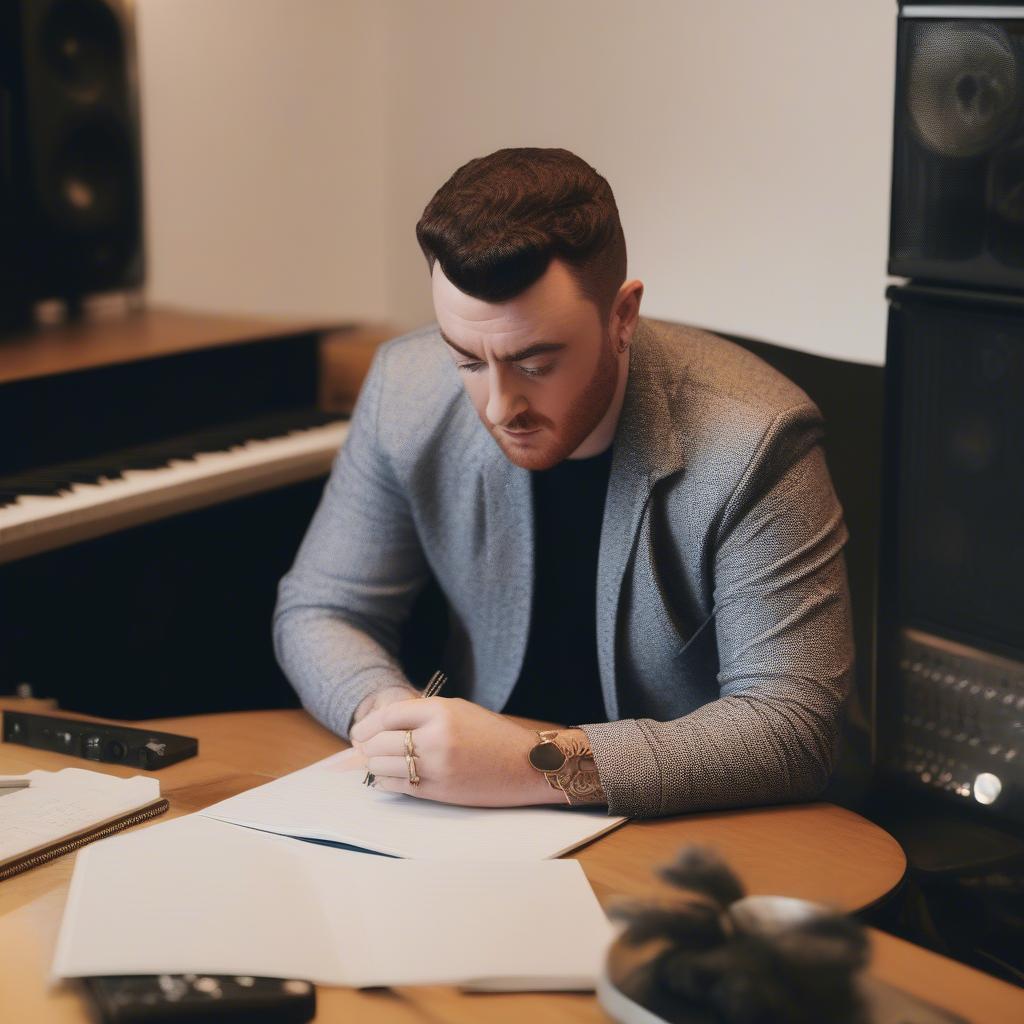 Sam Smith in the studio writing music