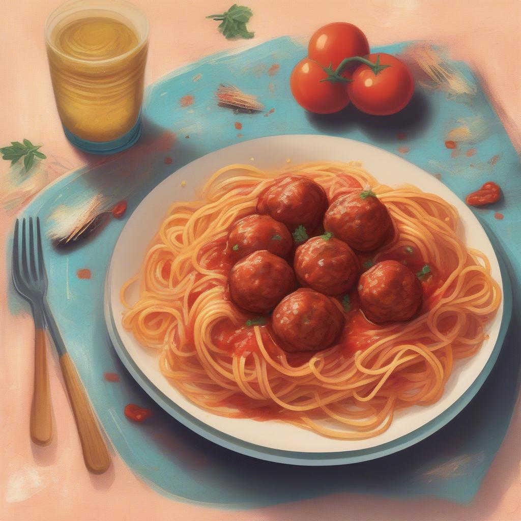 Spaghetti and Meatballs Illustration