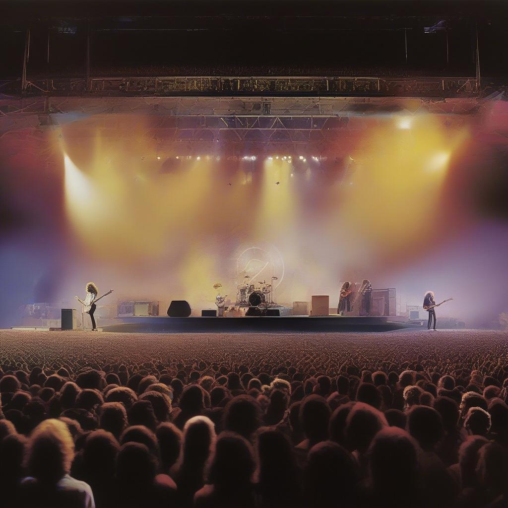 Led Zeppelin performing in a stadium