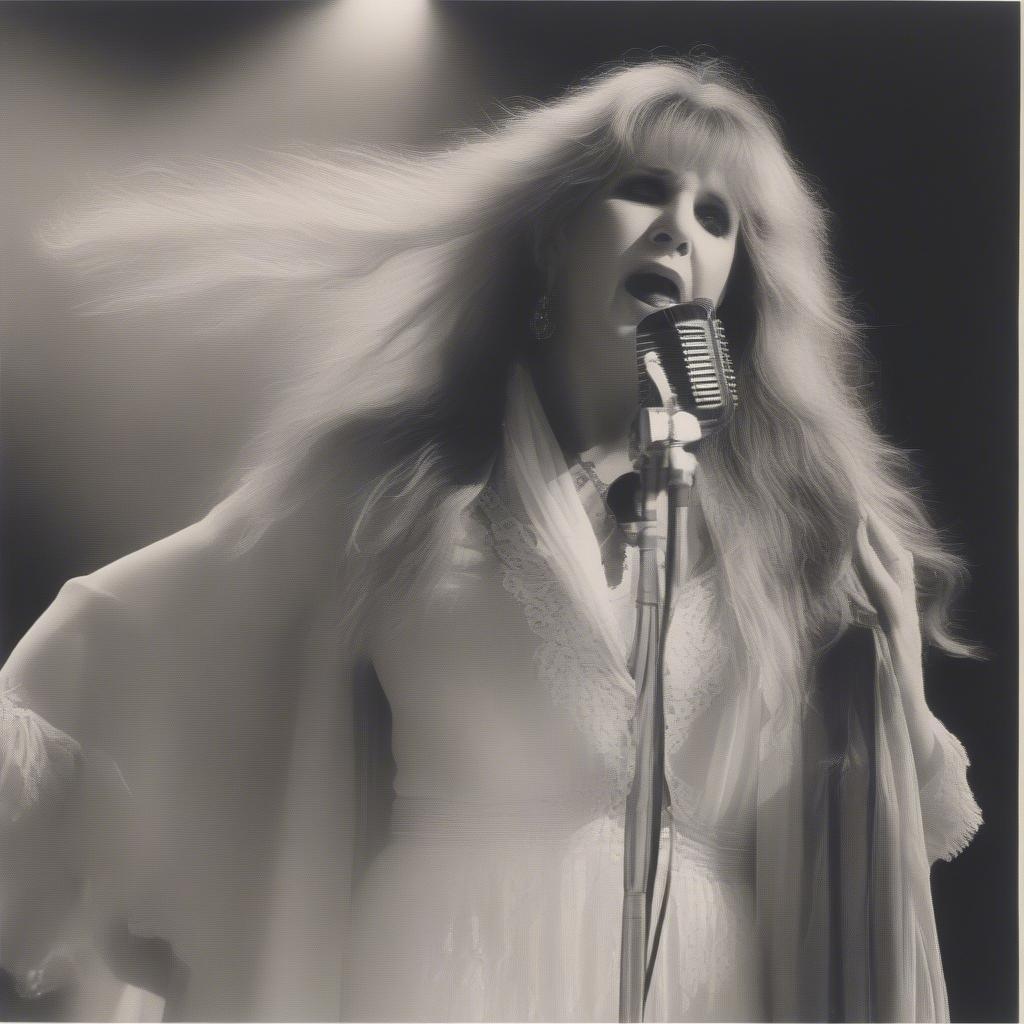 Stevie Nicks performing "Dreams" live on stage.