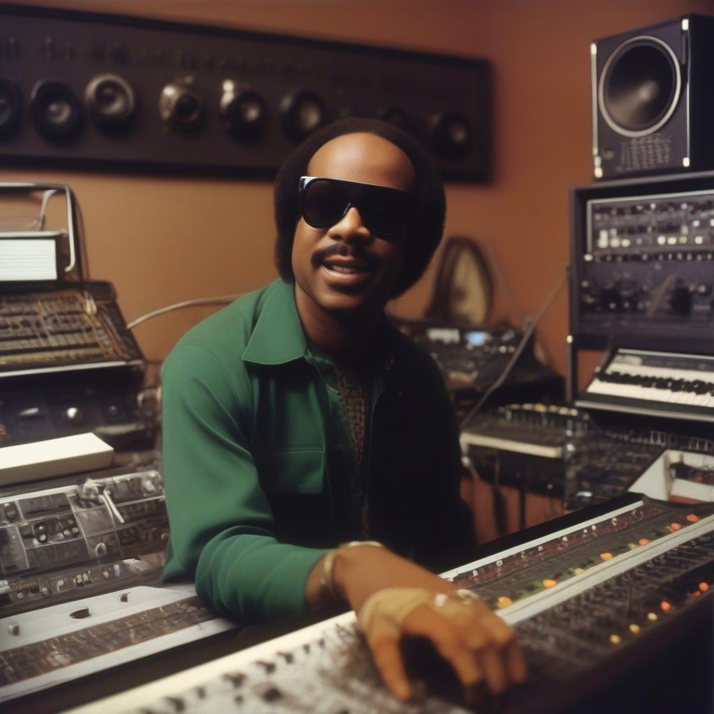 Stevie Wonder in the recording studio during the 70s