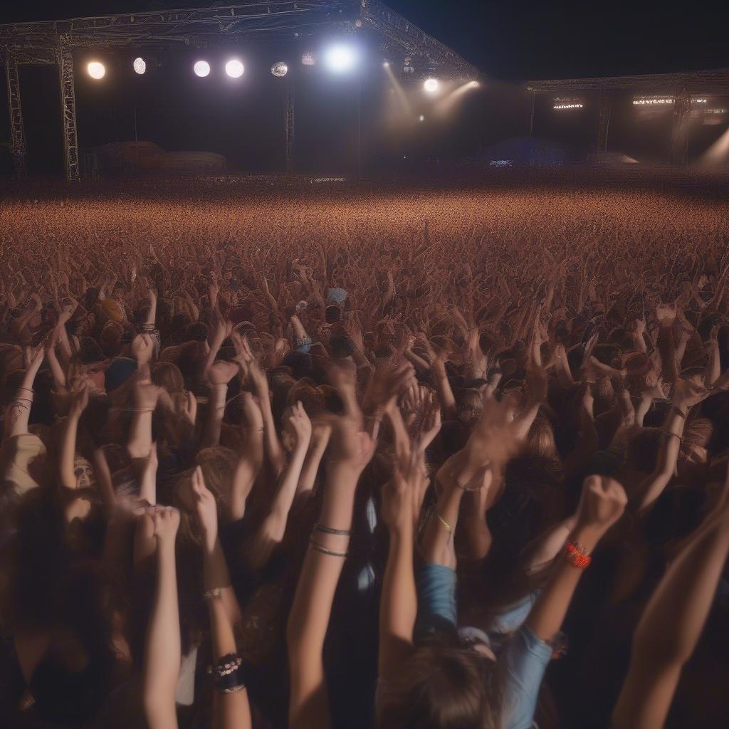 Crowd singing along to a summer hit at a music festival