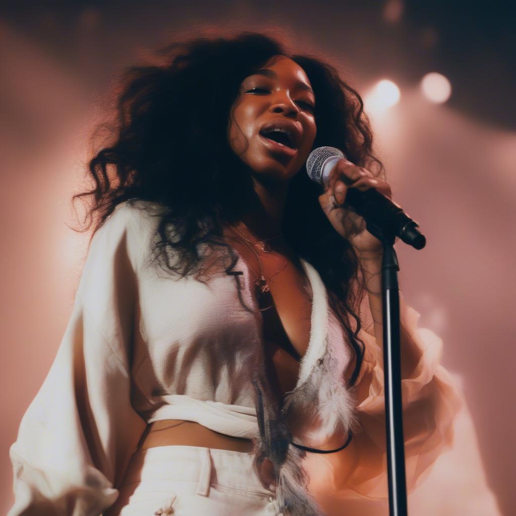 SZA Performing "Good Days" Live: A captivating image of SZA performing "Good Days" live, showcasing her stage presence and connection with the audience.