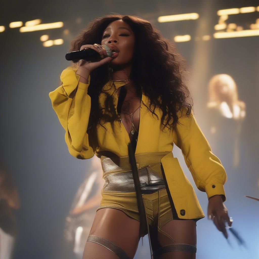 SZA Performing "Kill Bill" Live:  A dynamic photo of SZA performing "Kill Bill" during a concert, capturing the song's intensity and her stage presence.