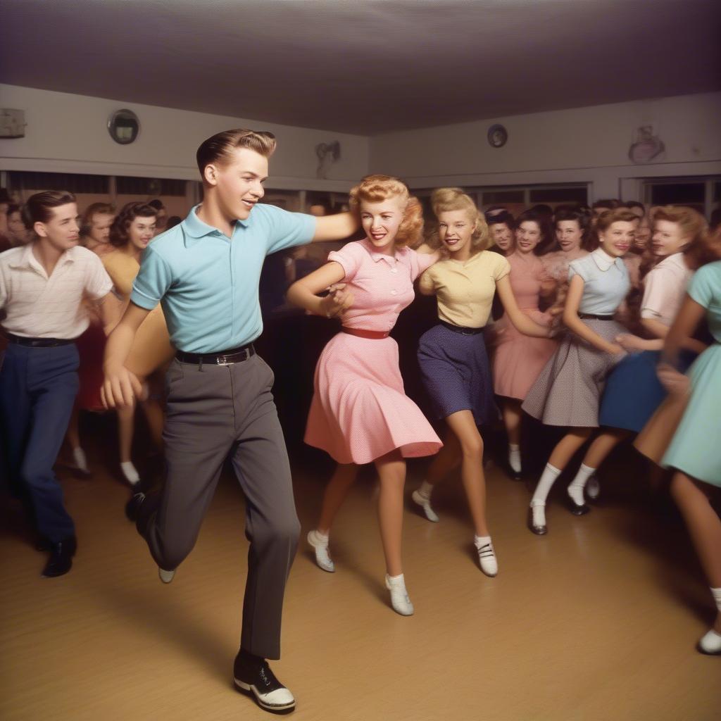 Teenagers Dancing at a 1950s Sock Hop