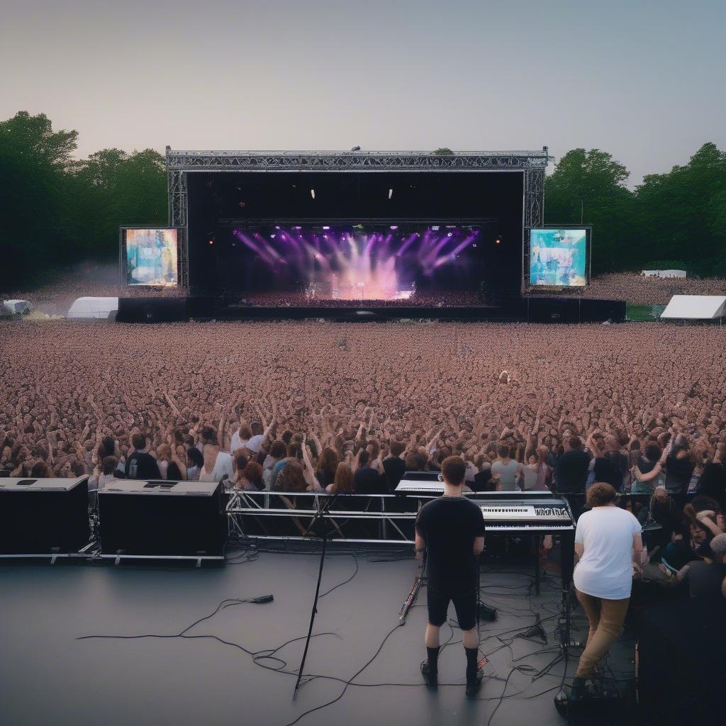 The Script performing on a large stage at a music festival.