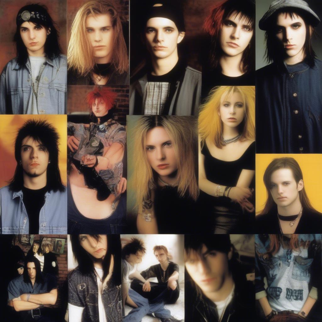 Popular alternative bands of 1998 posing for promotional photos.