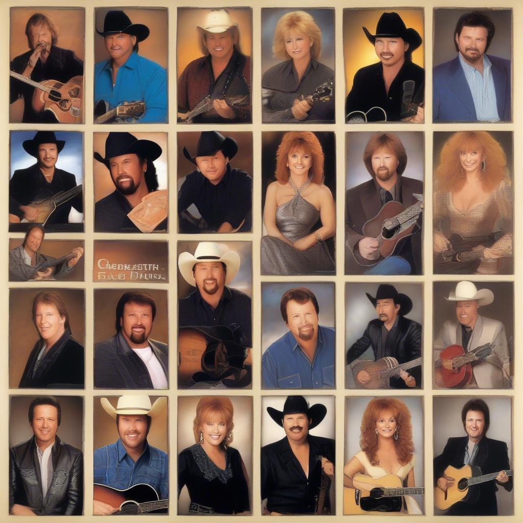 Top Country Artists of 1993: A photo montage of the most popular country music artists of 1993, including Garth Brooks, Reba McEntire, Vince Gill, and others.