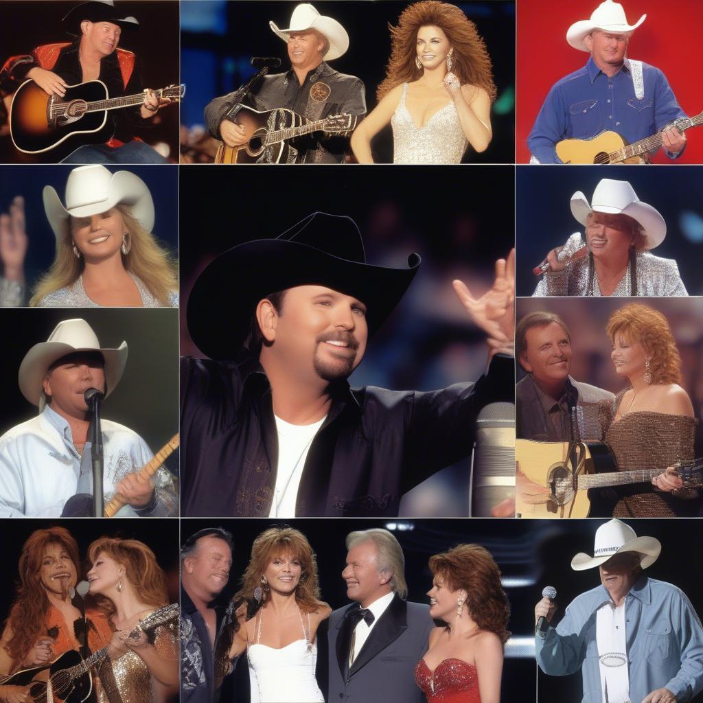 Top Country Artists of 1996 - Images of the biggest country music stars of the year, such as Garth Brooks, Shania Twain, and George Strait.