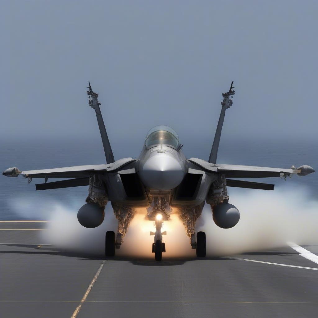 An F-14 Tomcat taking off from an aircraft carrier.