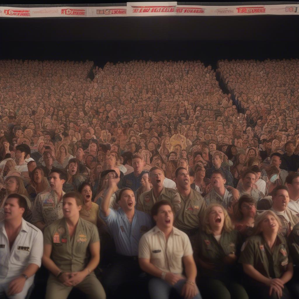 Fans at a Top Gun-themed concert singing along to "Danger Zone"