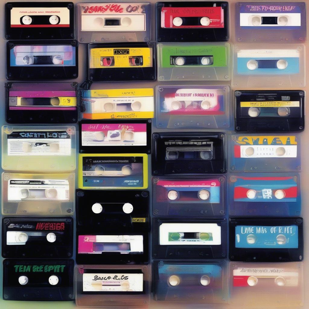 Top Hits of the Early 90s: A visual representation of a cassette tape with labels of some of the biggest hits from the early 1990s.