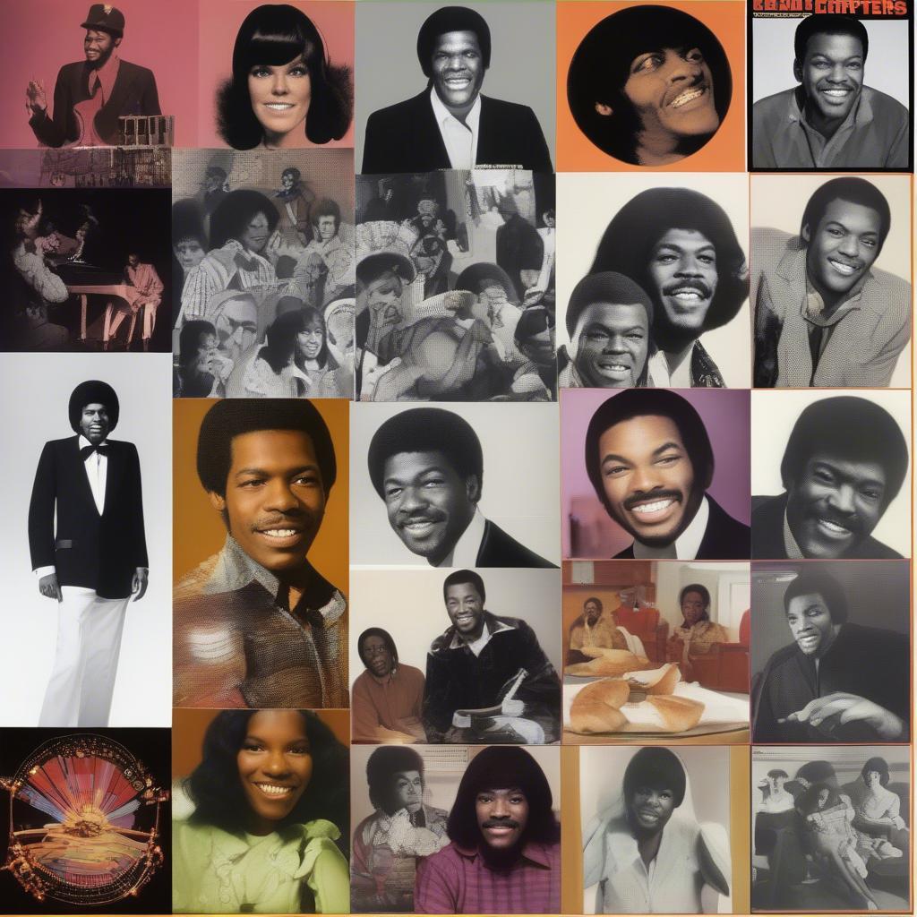 A collage featuring various artists from 1970