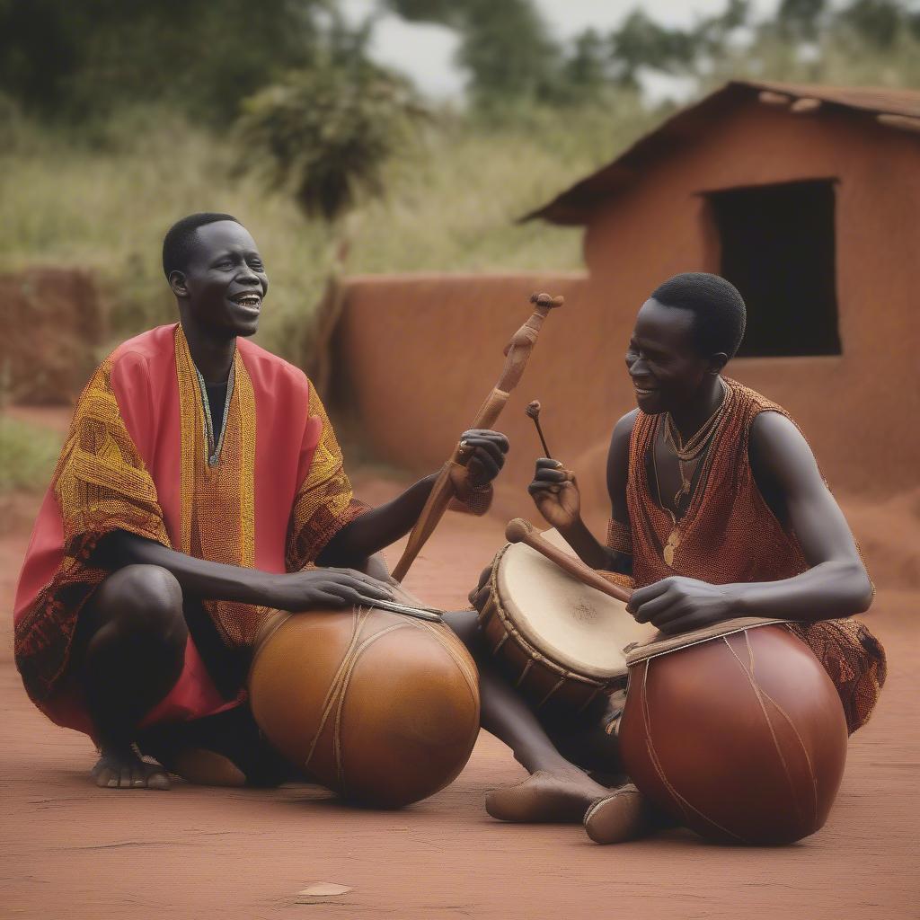 Traditional Ugandan Musicians Playing Instruments