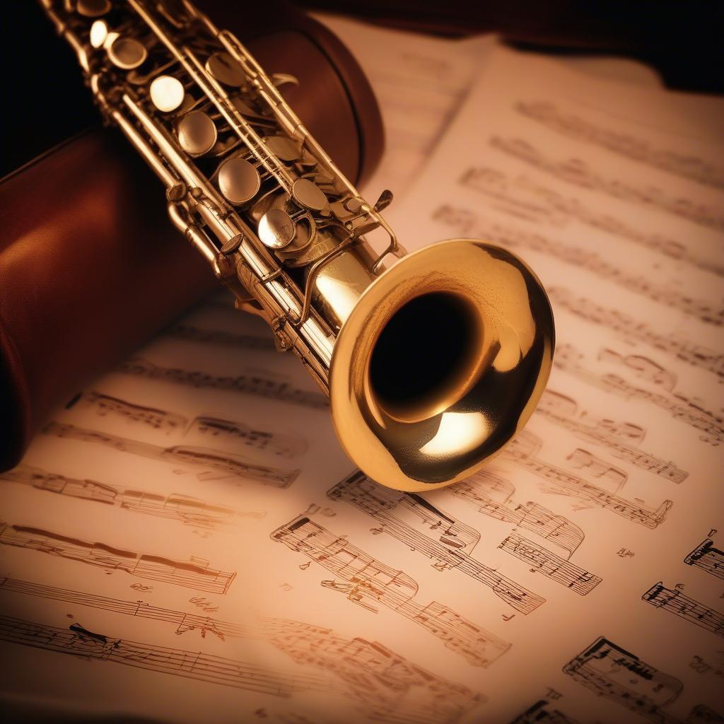 Vintage saxophone and sheet music