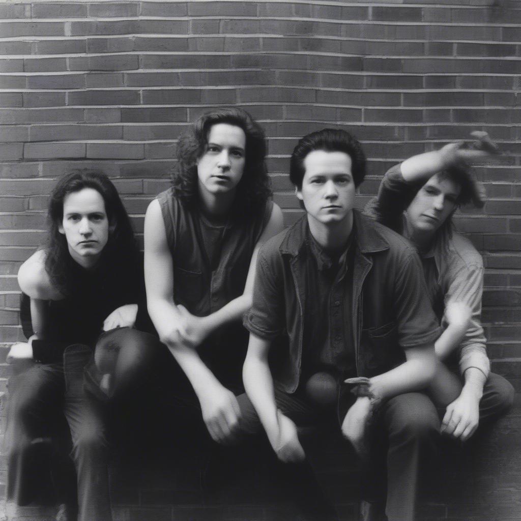 Violent Femmes in 1983: A black and white photo of the band members posing with their instruments.