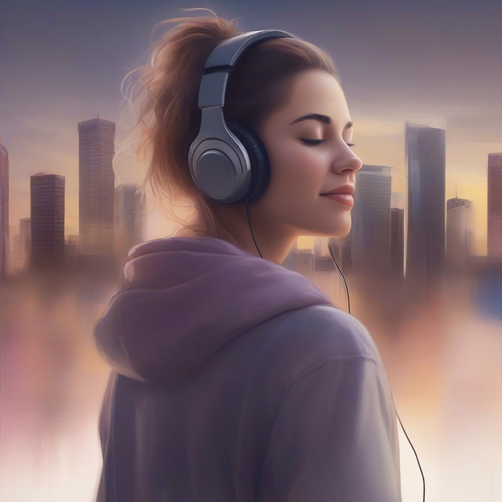 Woman enjoying music with headphones, clearly moved by the beat drop