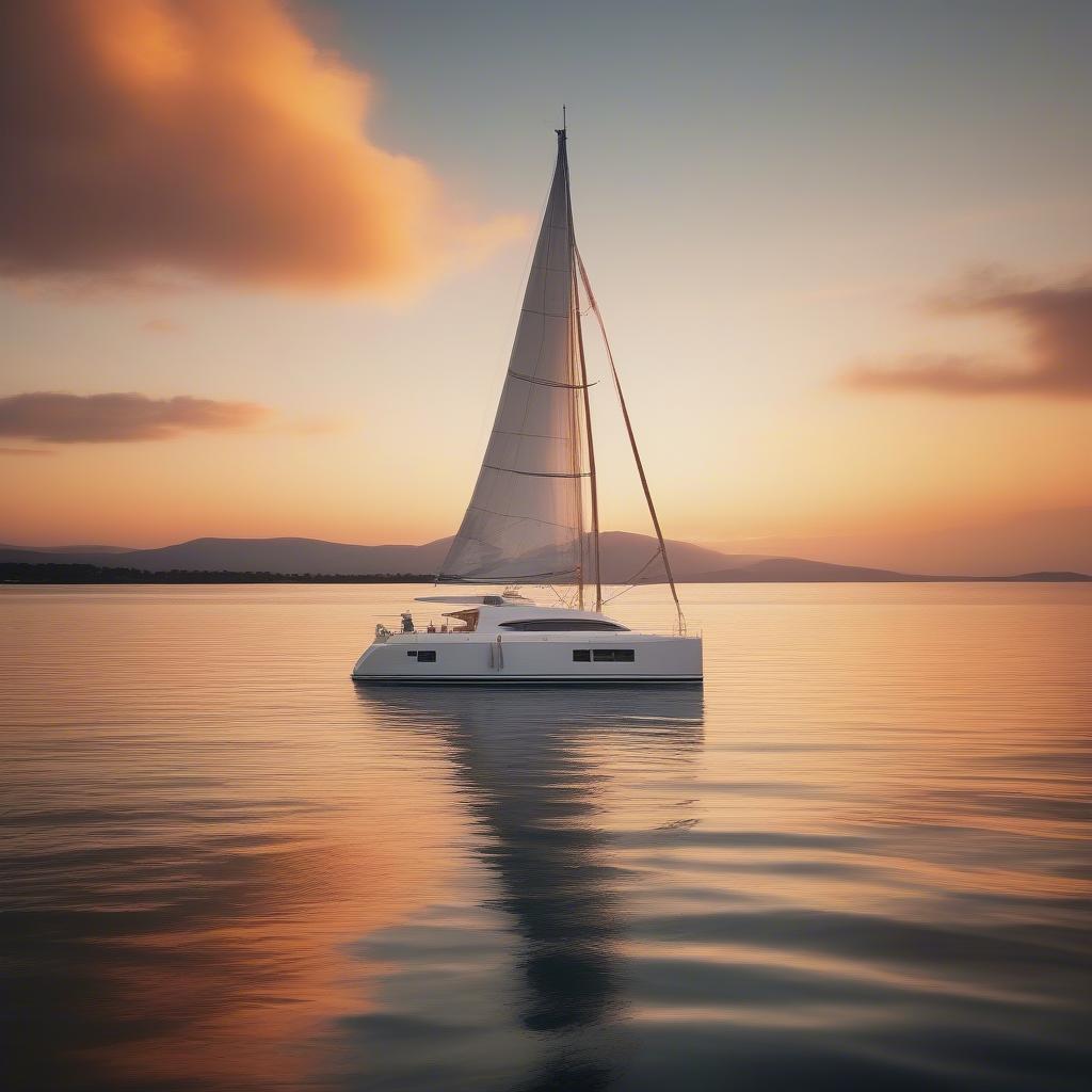 Yacht at Sunset Calm Waters