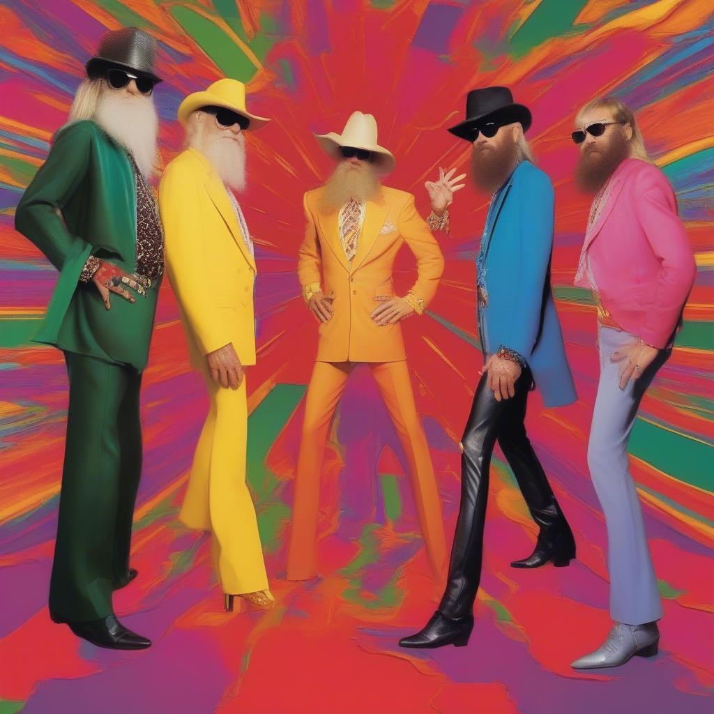 ZZ Top Lyrics: Legs - Image illustrates the iconic legs from the Legs music video, highlighted against a vibrant backdrop.