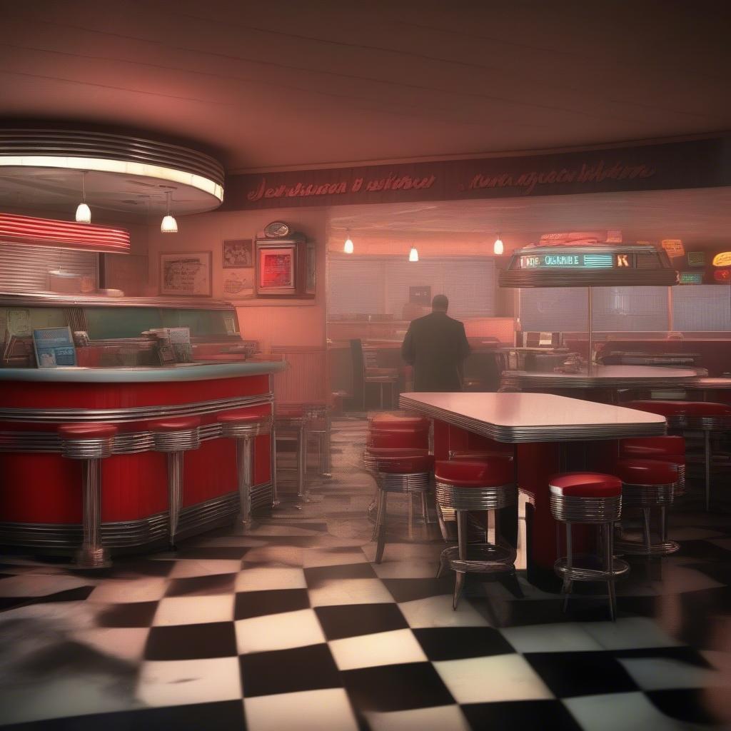 A classic 1950s diner with a jukebox