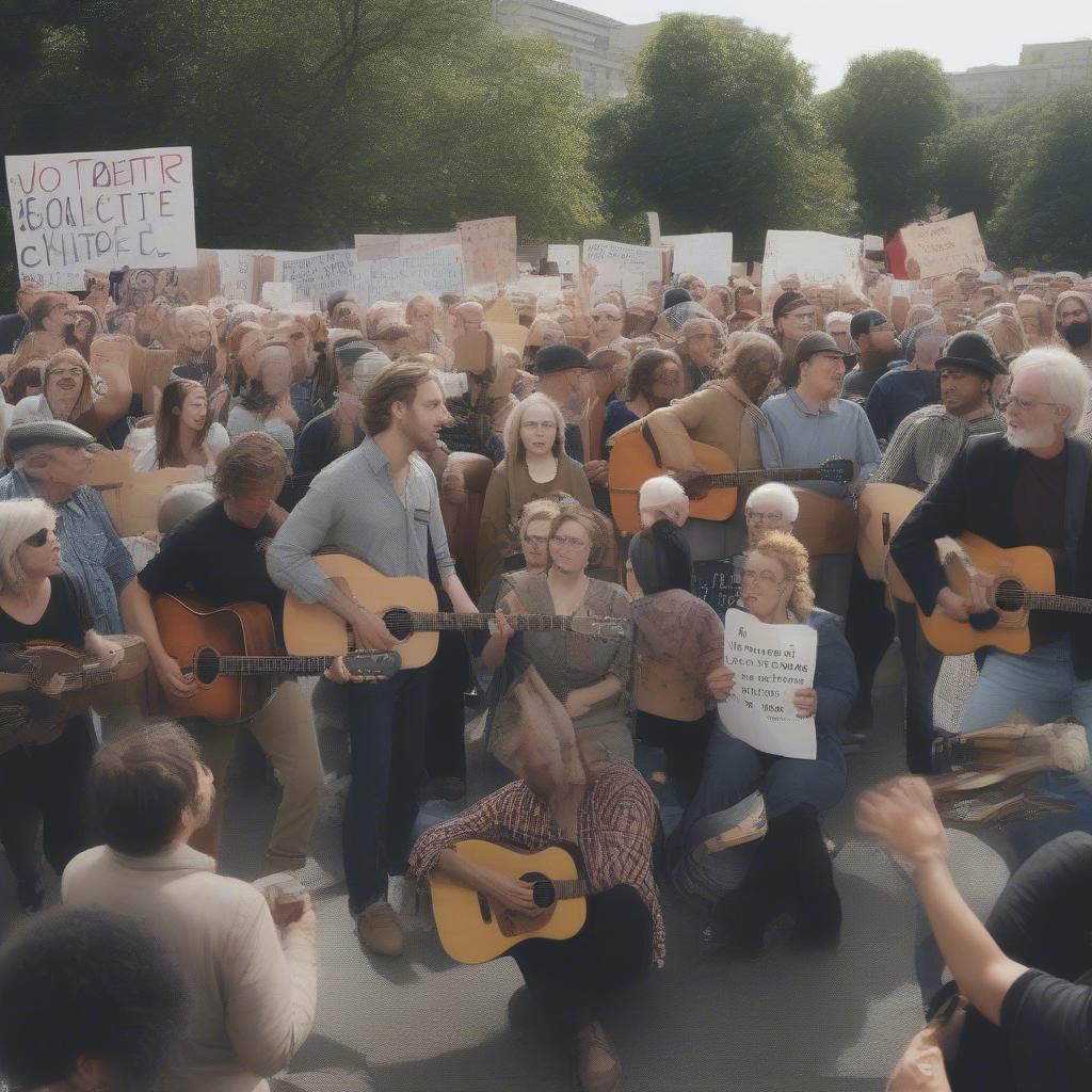 Folk Musicians Performing at a Protest