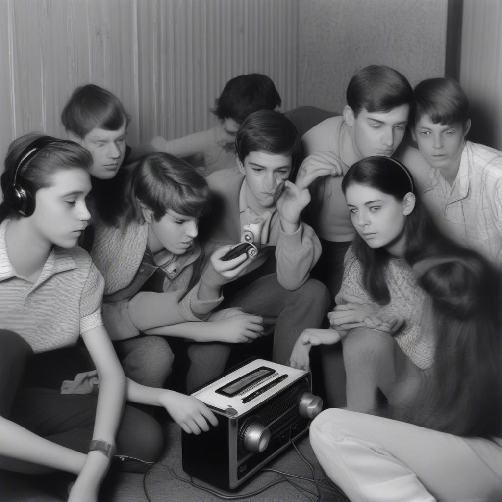 Teenagers listening to the radio in the 1960s