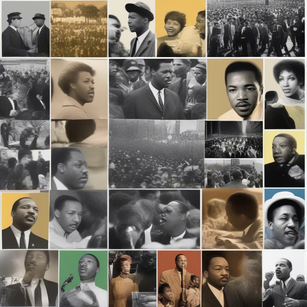 Images reflecting the cultural context of 1964, including images related to the Civil Rights Movement and the counterculture.