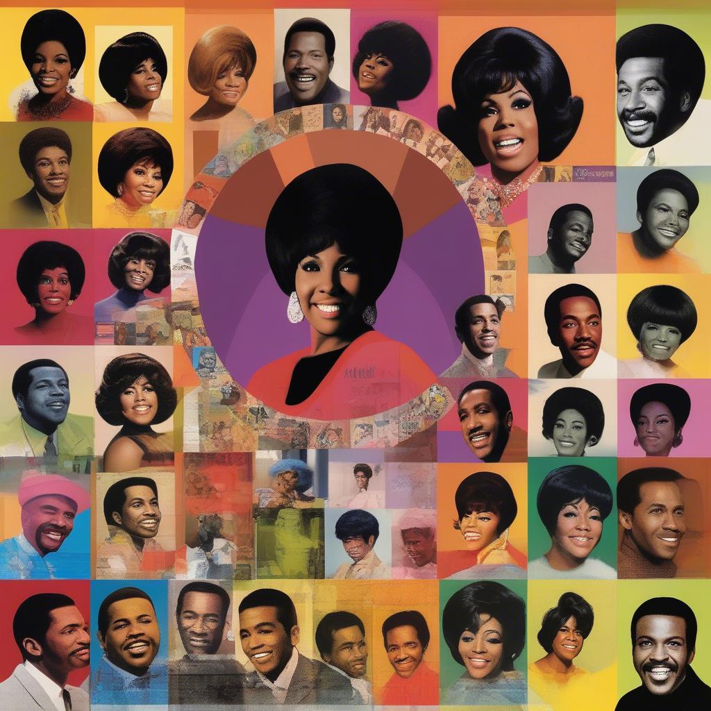 Motown's impact on 1964's music scene, featuring images of Motown artists and album covers.