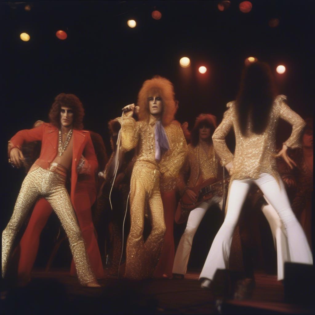 Glam rock artists performing on stage in 1972