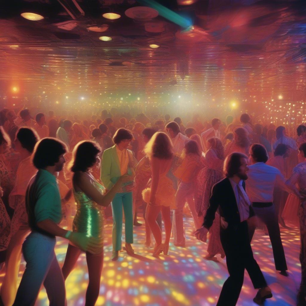 People dancing in a discotheque, capturing the vibrant nightlife of 1974