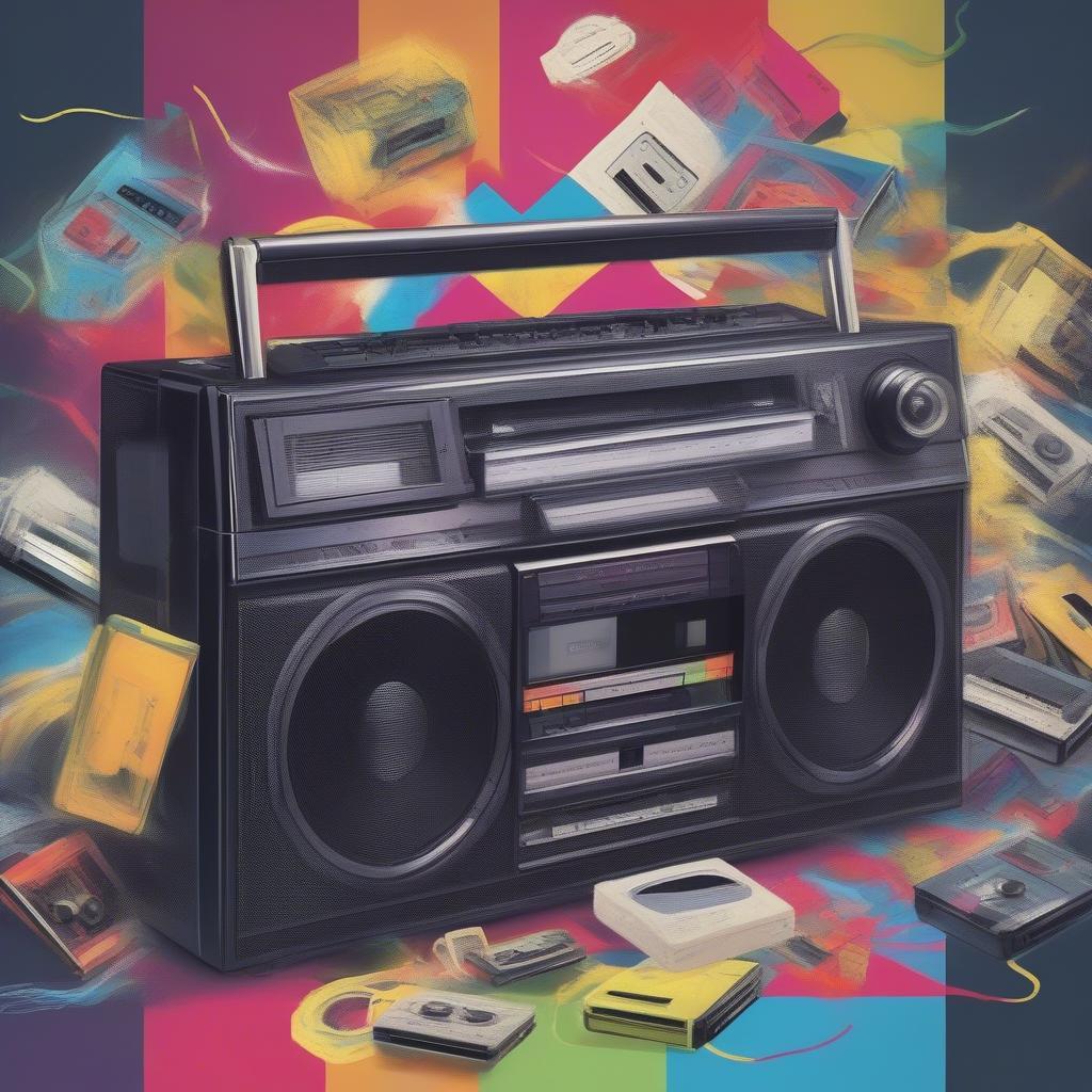 1980s Boombox and Cassette Tapes