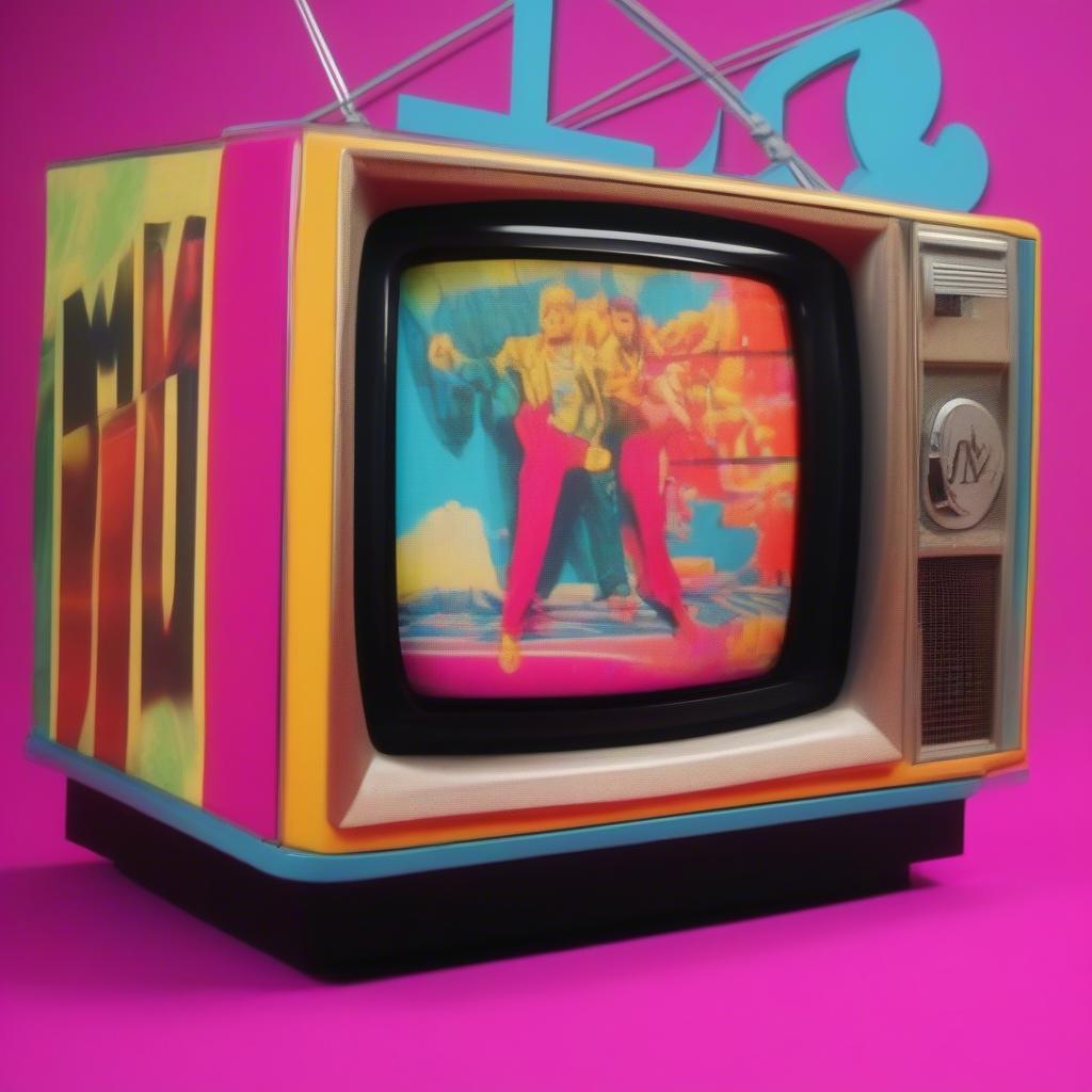 1980s MTV Music Videos Playing on a Television