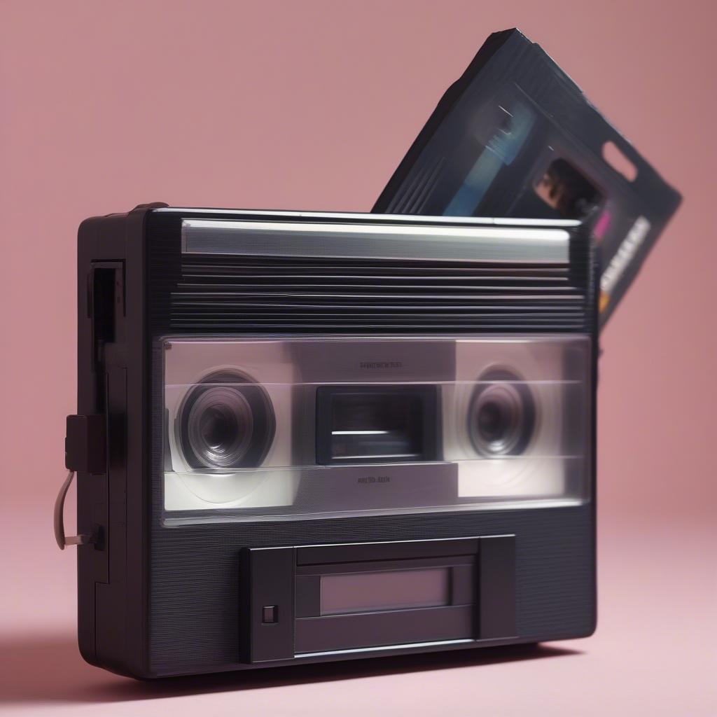 Close up of a cassette tape playing in a cassette player