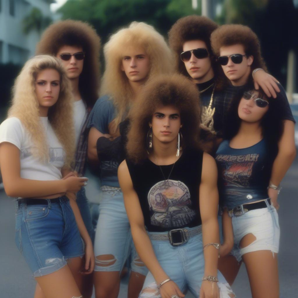 1982 South Florida Fashion and Music: Group of young people dressed in 80s style