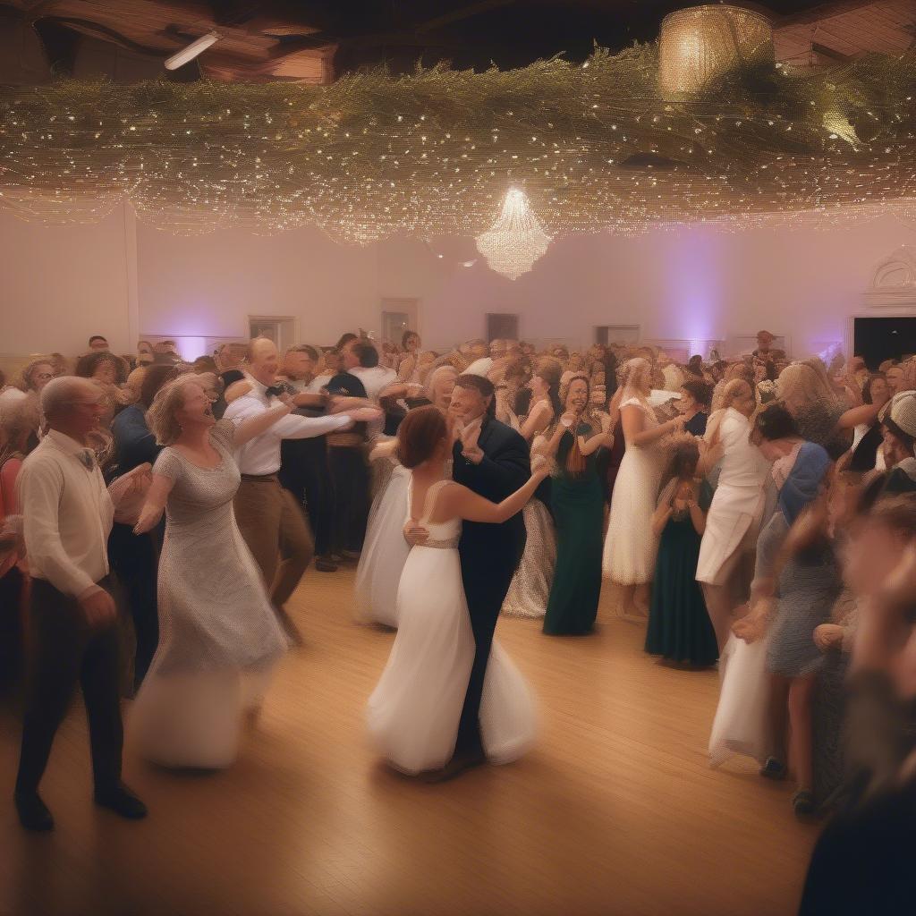 Guests dancing at a wedding reception