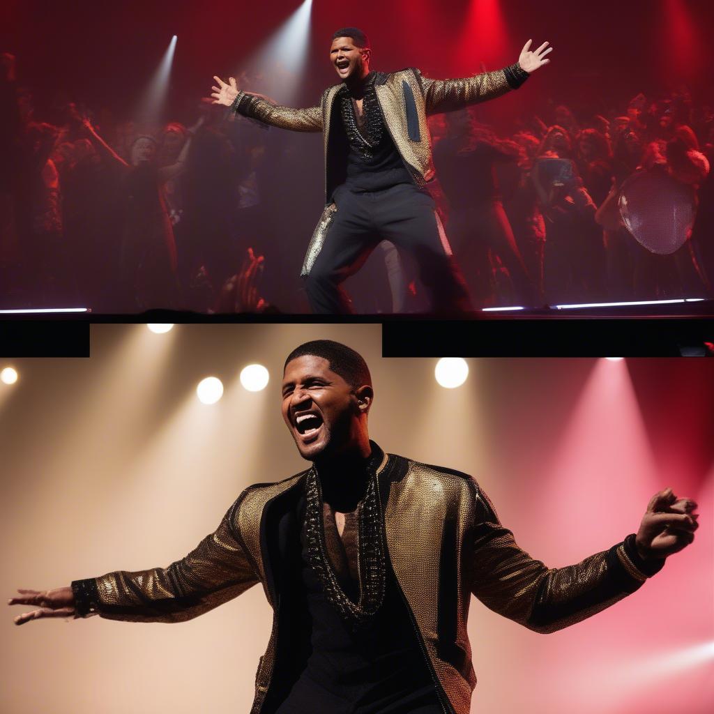 Usher and Black Eyed Peas performing on stage