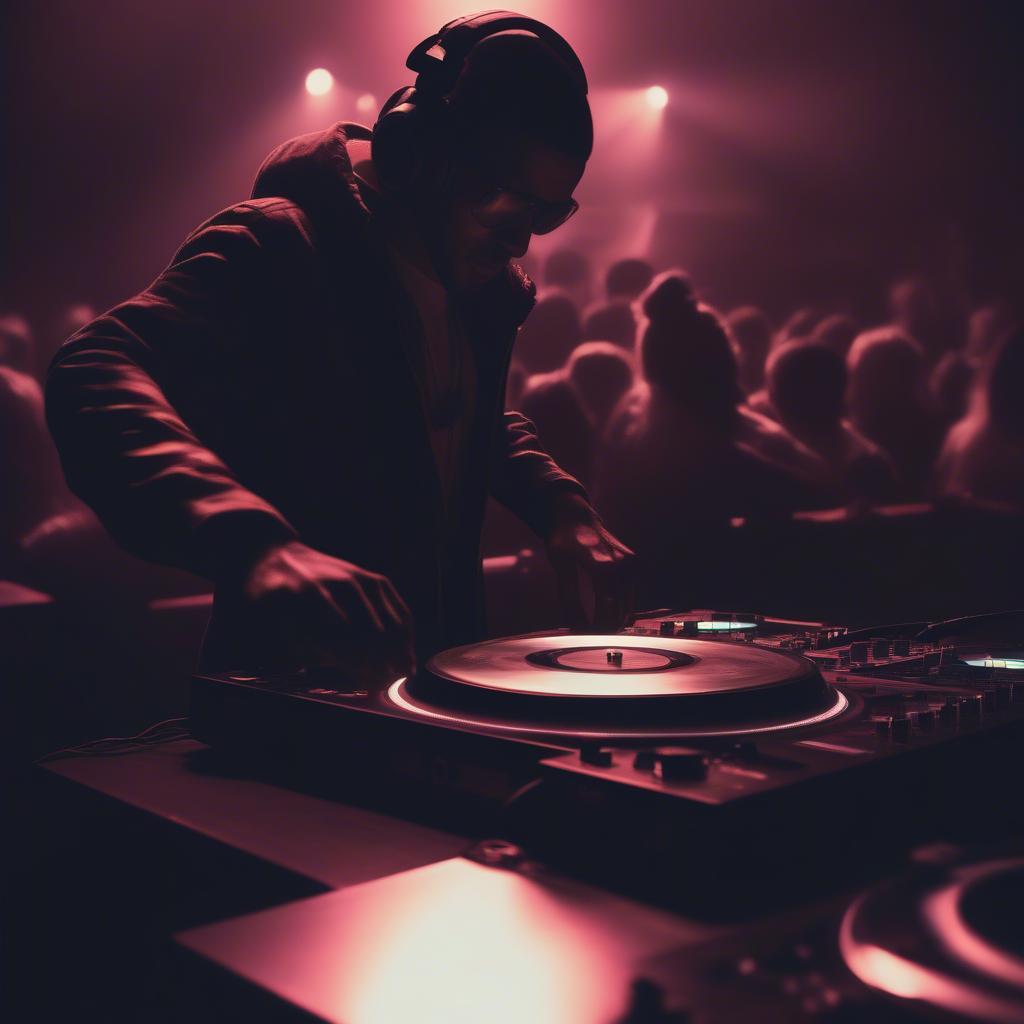 A DJ playing vinyl records in a club setting