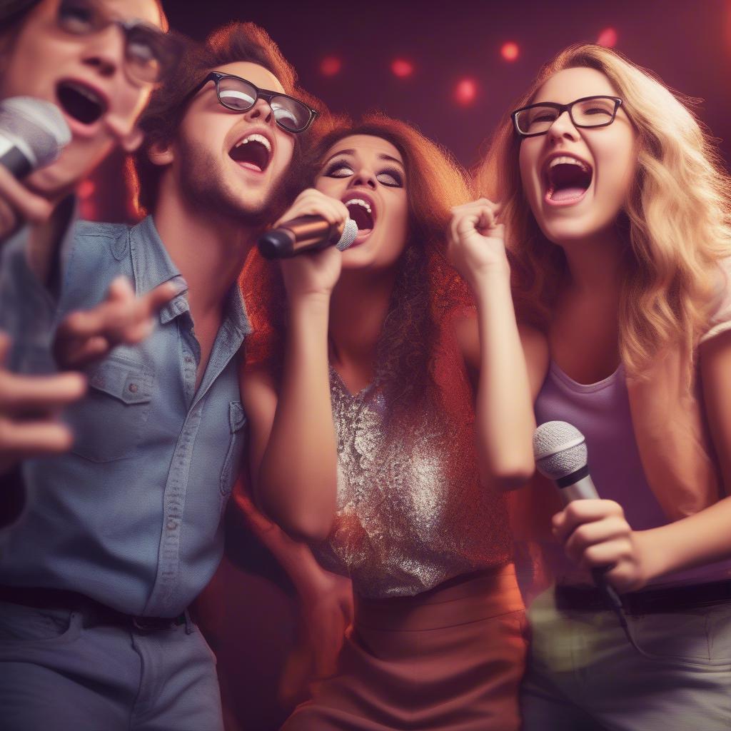 Group of Friends Singing Karaoke