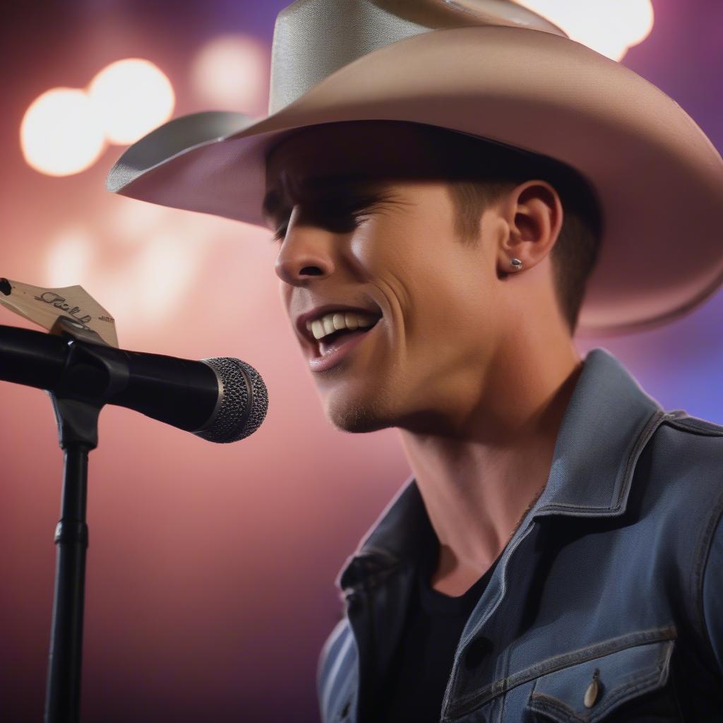 Dustin Lynch singing "Small Town Boy"