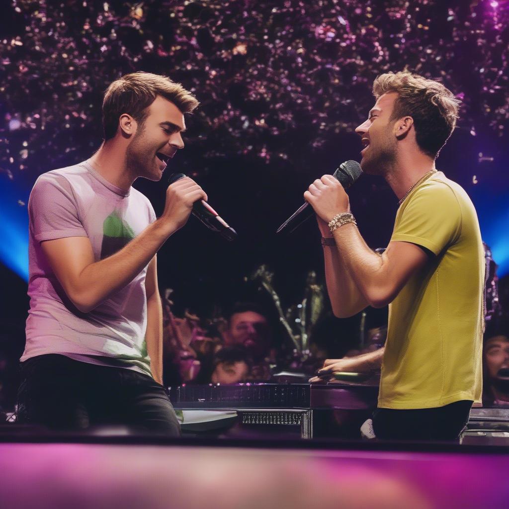 The Chainsmokers and Chris Martin performing together