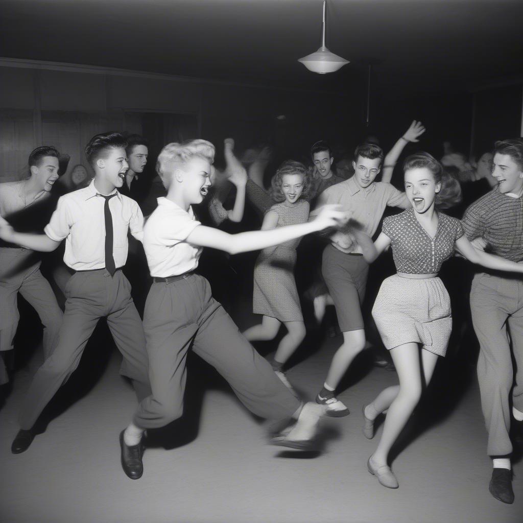 Teenagers Dancing to Rock and Roll Music in the 50s